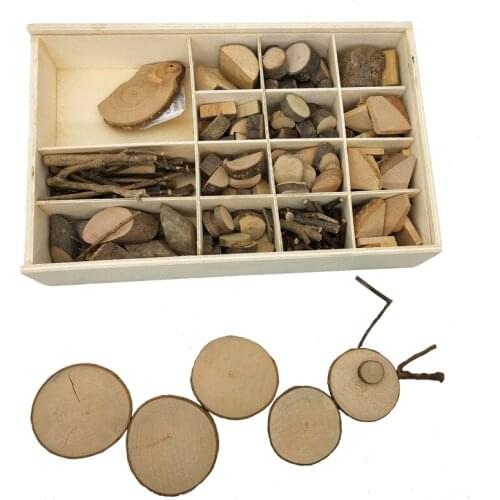 Crude wood gift box kindergarten DIY natural materials small wood chips dry branches handmade Jigsaw toy