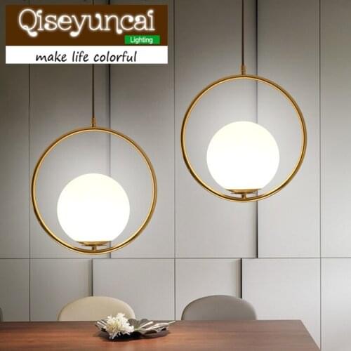 Qiseyuncai Modern minimalist bedside round glass chandeliers Nordic creative clothing store bedroom lighting