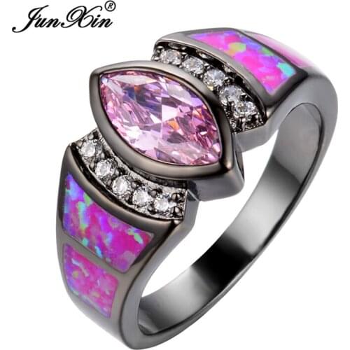Size 6/7/8/9 Jewelry Women Wedding Hot Pink Opal Rings Colorful CZ 10KT Black Gold Filled Engagement Ring Fashion Style