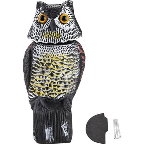 Realistic Bird Scarer Rotating Head Sound Owl Prowler Decoy Protection Repellent Pest Control Scarecrow Garden Yard Rotating Mov