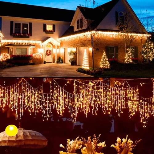 12m-32m Christmas Garland LED Curtain Icicle String Light 220V Droop 0.6m Mall Eaves Garden Stage Outdoor Decorative Lights