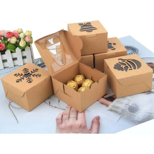 Merry Christmas Gift Boxes 12Pcs/Lot Kraft Paepr Baking Candy Box DIY Packaging Chocolate Biscuit Box Xmas Party Decor Supplies