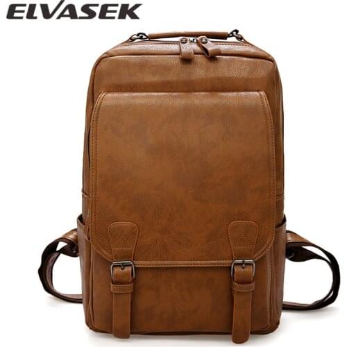 Vintage Laptop Backpack 2020 Men‘s Bagpack Khaki Travel Men Bag PU Leather Back Packs Big Capacity Male Mochila Bags For Men