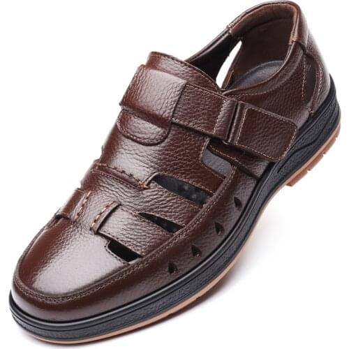 Genuine Leather Sandals Men Shoes Black Casual Footwear Comfort Rome Fisherman Classics Mens Beach Shoes Breathable Leather Sand