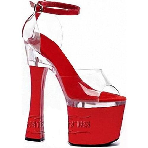7 Inch Sexy Clubbing Shoes Open Toe Thick Heel Sandals Platform Womens High-Heeled Shoes 18cm Spool Spool Heel Clear Sandals
