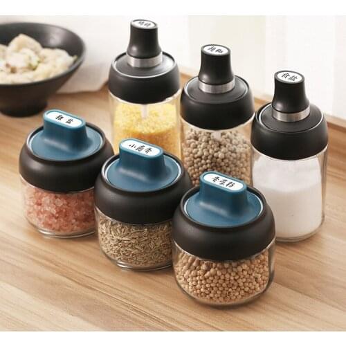 Glass seasoning bottle kitchen household salt monosodium glutamate jar with spoon box combination set