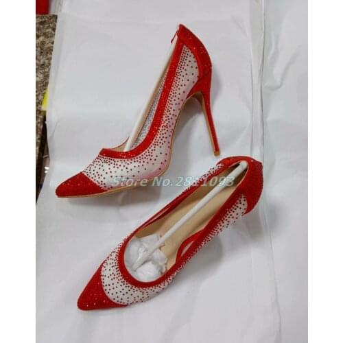 Real Picture Air Mesh Pumps Stiletto Thin High Heel Slip On Dress Women Shoes Sexy Pointed Toe Red Apricot High Heels Women Shoe