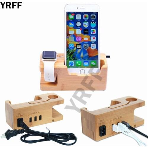 Wood USB Port Phone Charger For Apple Watch For iPhone 6 7 8 X XS Phone Stand Holder For samsung For huawei Sony