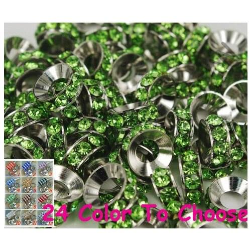 Hvb423 10mm Green Rhinestone Rondelle Spacer Beads Lot,Rhodium Plated Big Hole European Beads