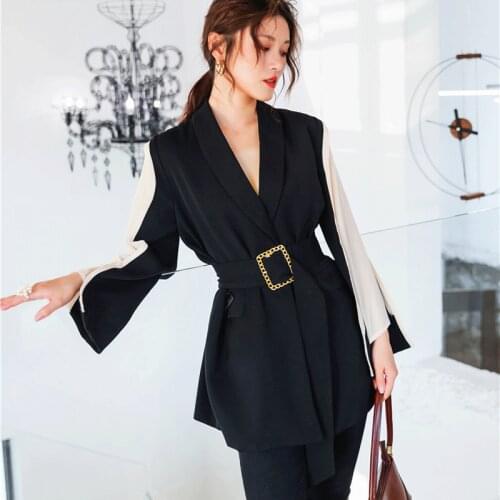 2020 Spring and Summer Women Coats and Jackets with Belt Women Slim Casual Suit Jackets Slim Black