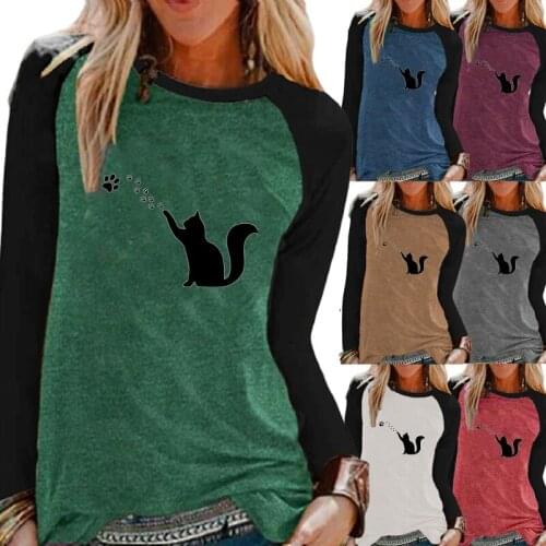 Womens Autumn and Winter New Leisure Round Neck Print Comfortable Sweatshirt Long Sleeve Plus Size T-shirt Loose Print Top