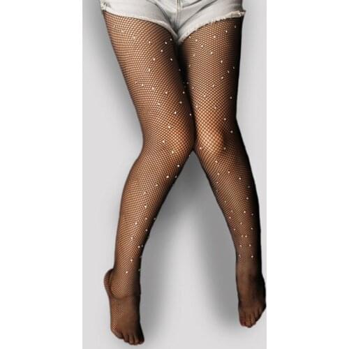 Womens Shiny Fishnet Stocking Sexy Rhinestone Pantyhose Female Diamonds Tights Hollow Beading Club Party Hosiery Collant