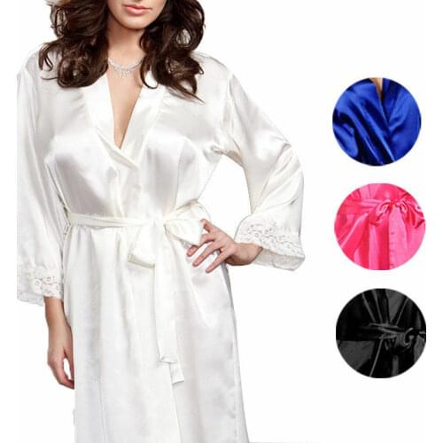 Fashion New Ladies Hot Sale Women Satin Robe Kimono Dress Lace Gown Babydoll Wedding Bridesmaid Sleepwear