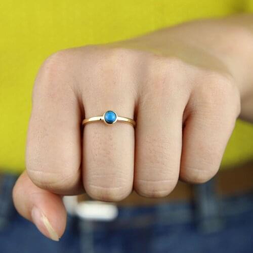 Wholesale GOLD Filled Fashion Simple Jewelry Single Turquoises Stone Horn Charm Delicate Dainty Women Finger Cute Ring Daily