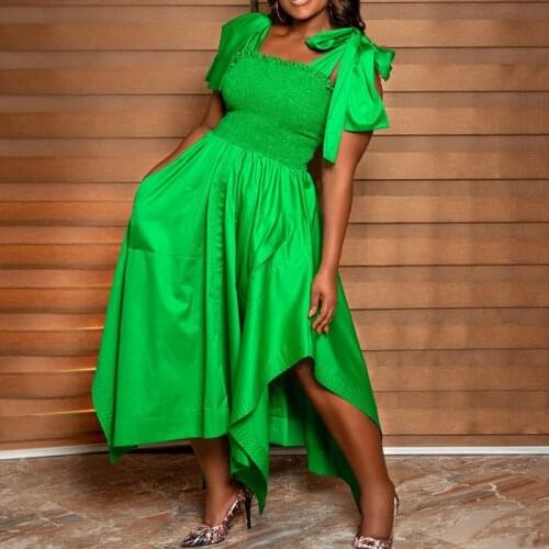 Women Summer Midi Dress Sleeveless High Waist Pleated A-Line Bow Spaghetti Strap Solid Casual Plus Size New Lady Robes Vestidos