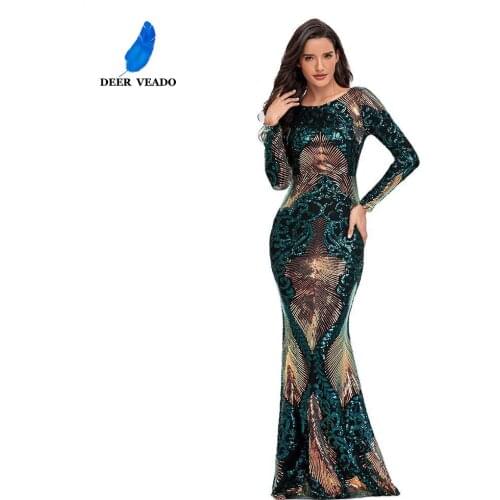 DEERVEADO Mermaid Evening Dresses Long Sequins Formal Dress For Woman Party Sexy Open Back Evening Gown H109