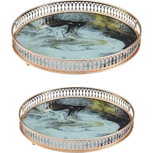 Gold Iron Mirror Tray Jewelry Display Organizer Kitchen Table Serving Tray Plate