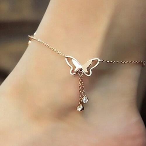1Pcs 925 Sterling Silver 2021 New Fashion Flash Diamond Temperament Cute Butterfly Tassel Anklet For Women Girl Gift