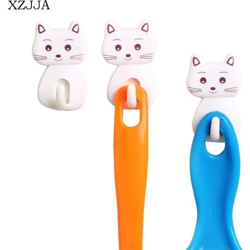 XZJJA 3PCS Creative Cartoon Cat Self Adhesive Wall Door Hooks Bathroom Kitchen Jewelry Key Organizes Decorative Hanging Hooks