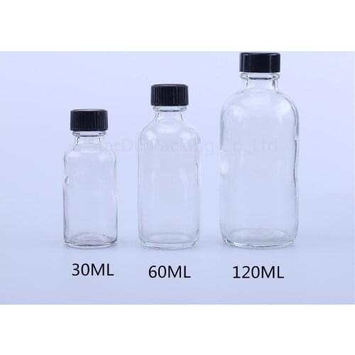 30ml 60ml 120ML Transparent Glass Bottle for essential basic massage oil Pipette Bottles Refillable Boston bottle 100pcs