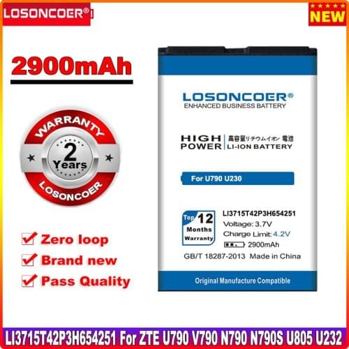 LOSONCOER 2900mAh For ZTE U790 V790 N790 N790S U805 U232 U230 U230 U215,U700,U600,R750,AC30,MF30AC33 LI3715T42P3H654251 Battery