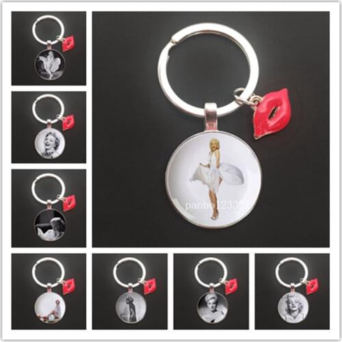 American Movie Star Marilyn Monroe Keychain with Pendent of Red Lips Vintage Icon Idol Photo Key Chain Ring Fans Jewelry