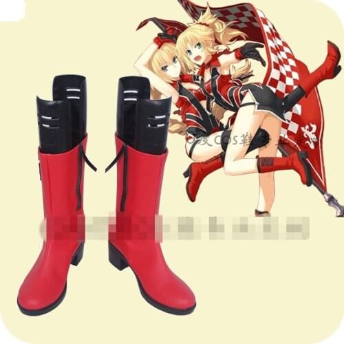 Anime cosplay Fate/Grand Order FGO racing Joan of Arc Mordred cosplay shoe red boots A