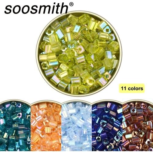 Approx.4mm Transpent Rainbow Square Beads Loose Charms Glass Beads for Jewelry Making Diy Bracelet Necklace Beads Cube