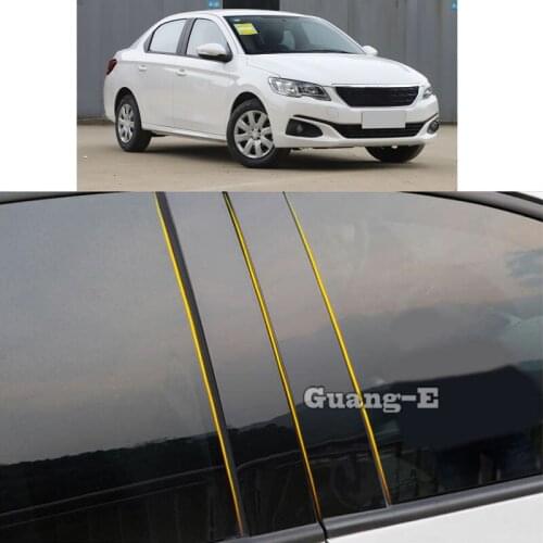 Car PC Material Pillar Post Cover Door Trim Window Piano Black Molding Sticker Plate For Peugeot 301 2014 2015 2016 2017 2018