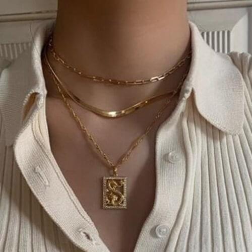 Fashion Personality Gold Color Dragon Pendant Necklace for Women Men Multilayer Snake Chain Choker Necklace Jewlery Gifts