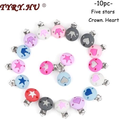 10pc Pacifier Chain Clip Round Star Crown Heart Food Grade Silicone Clip Baby Teething DIY Pacifier Chain Tool Accessori