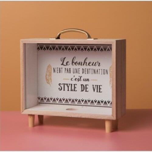 Wooden Piggy Bank Money Box Coin Cash Bank Container Home Transparent Vintage Stand Letter Desktop Decorations Storage Organize