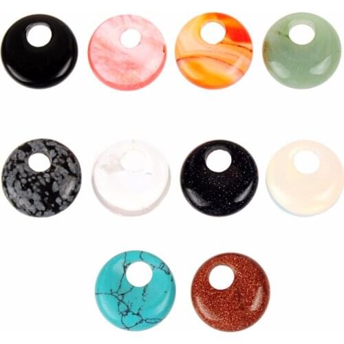 Druzy Hand Engraving Stone Pendants Lucky Safe Peace Buckle Gem Stone Circle Round Charms Pendant for Women Jewelry Making