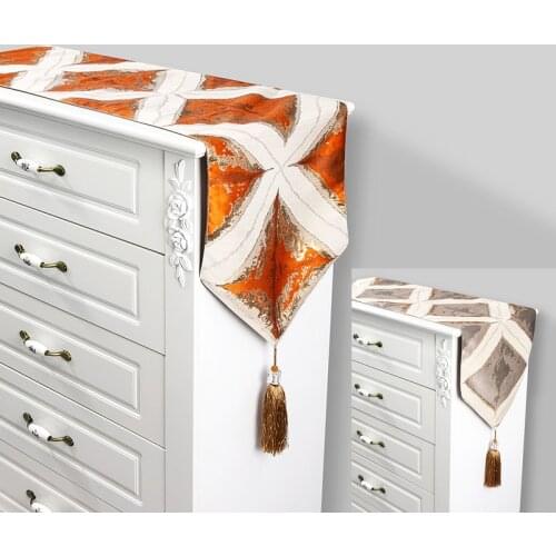 European High-grade Big Orange Grid Table Runner Full-jacquard Simplicity Shoes Cabinet Cover Cloth Luxury Table Flag
