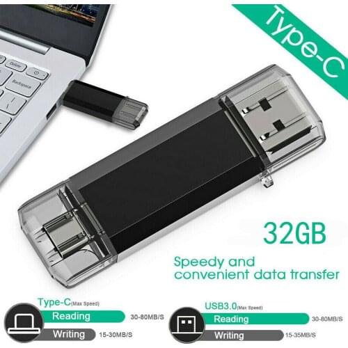 16GB 32GB Type-C USB 3.0 OTG Flash Drive Memory Stick 64GB Phone U Disk For PC Android Samsung Huawei Xiaomi Flash Stick Black