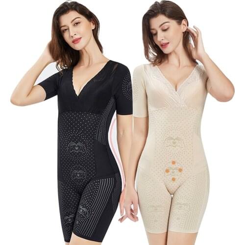 Women Thigh Shapewear Bodysuits Seamless Slimming Stretch Body Shapers Arm Underwear Sexy Lace V-neck Rompers Black Nude
