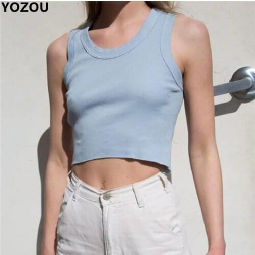 Women ribbed summer slim bodycon casual solid crop top cropped tank tee tshirt for female in 6 colors