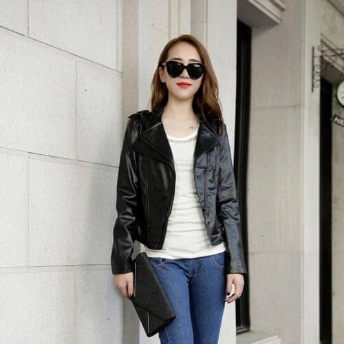 New Women Spring Autumn Faux Leather Jackets Zipper Casual Coat Turn-down Collar Motor Biker Jacket Female PU Fashion Outerwear