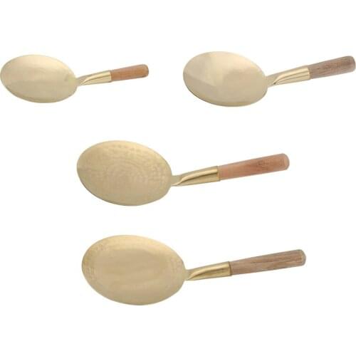 Brass Beancurd Spoon Pure Copper Tofu Pudding Spoon Shovel Head Brass Chinese Food Beancurd Scoop Wooden Handle Kitchen Tool