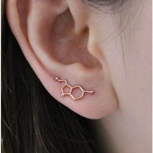 Creative Serotonin Molecule Earrings for Women Punk Chemical Serotonin Molecule Ear Climber Party Earrings
