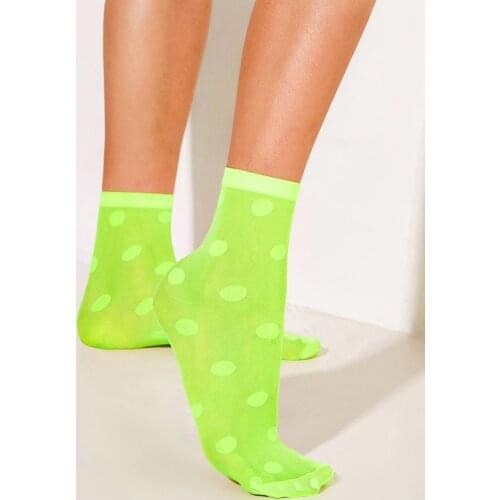 Neon Green Polka Dot Women Socks Transparent Ladies Mesh Socks Sexy Streetwear Harajuku Lovely Female Summer Short Ankle Socks