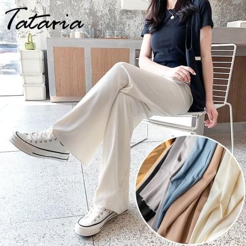 New Summer Classic Wide Leg Lce Silk Pants for Women 2021 High Waisted Trousers Blue Straight Soft Girl White Loose Pants Women