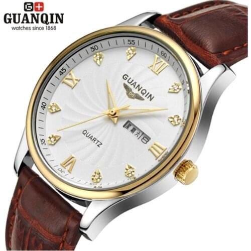 Original Brand GUANQIN Men Watch Luxury 30 m Waterproof Quartz Watch Clock GUANQIN Leather Watch Men Wristwatches