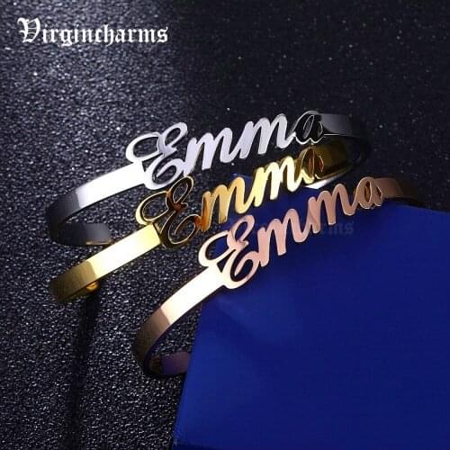 Customized Name Bracelets Bangles Rose Gold/Gold/ Silver Color Stainless Steel Bracelet Personalized Jewelry for Girls Boy BFF