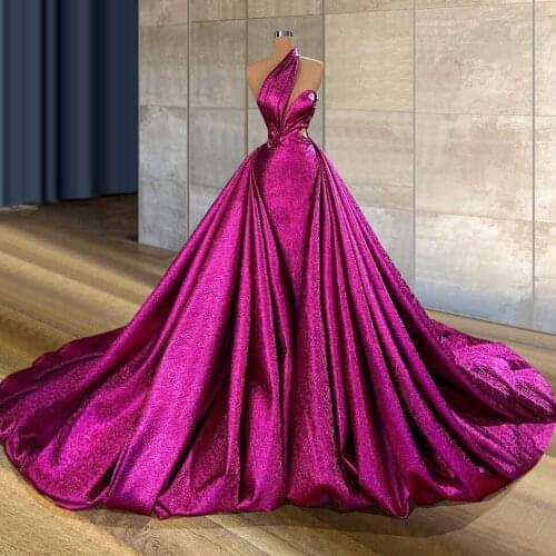 Fuchsia Mermaid Prom Dresses With Detachable Train One Shoulder Overskirt Evening Gowns Party Dress Special Occassion