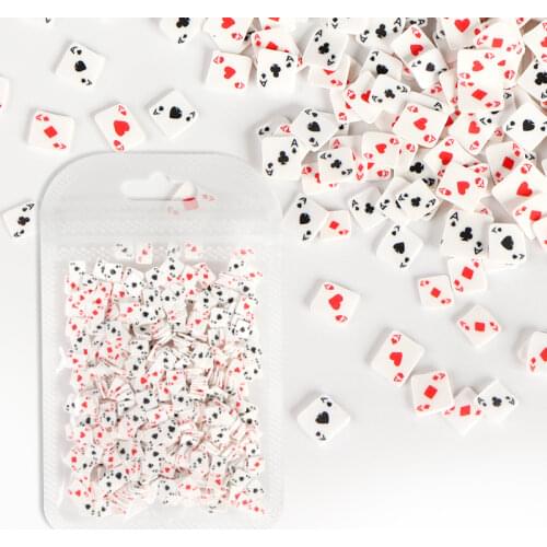 10g Tiny Cute Poker Polymer Clay Nail Art Accessories Red Black Series 3D Nails Decorations Alphabet A Playing Card Nail Decals
