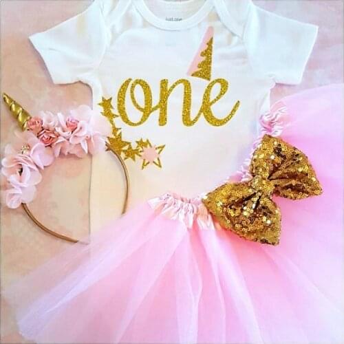 Custom name gold unicorn 1st birthday Newborn infant bodysuit onepiece Tutu Dress romper Outfit Sets baby shower party favors