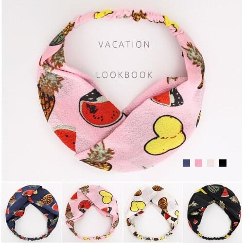 Cartoon Fruit style Womens Printing watermelon Hair Bands Girls Face Wash Headbands Chiffon Hair Accessories FD086