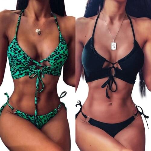 Sexy Womens Leopard Bikini Set Bandage Push-up Padded Swimsuit Triangle Swimwear Beachwear Swimming Suit Bathing Suit Tankini