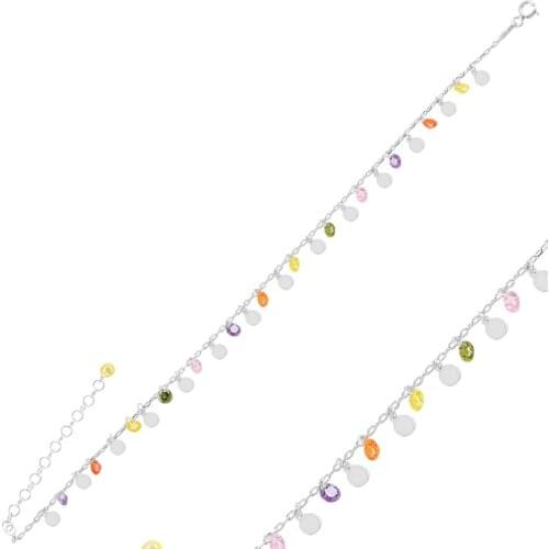 Silver 925 Sterling Dangle Sequins & Colorful Zircon Stone Bangle